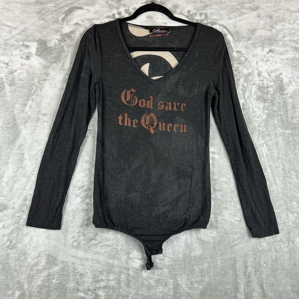 Anama Bodysuit Top Women's S / M Gray "God Save The Queen" Y2K Gothic Indie